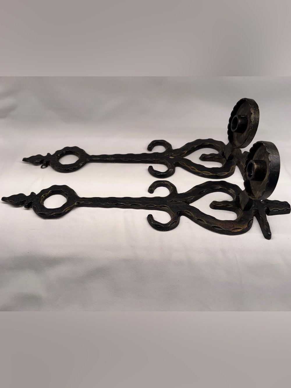 Medieval Vintage Wrought Iron Wall Hooks candle holder - Black Rustic Finish